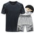 运动套装男夏季短袖短裤健身服男运动T恤健身衣透气速干跑步1265(深灰-灰裤黑条 XL)