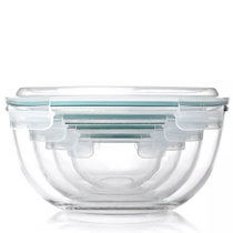 Glasslock韩国钢化玻璃冰箱沙拉保鲜盒保鲜碗沙拉碗大号家用保鲜碗冷冻专用玻璃盒圆水果保鲜盒 2L