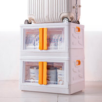 禧天龙双开门可折叠收纳柜家用衣物收纳箱整理箱X-9084橘/橘红 可折叠 底部滑轮设计