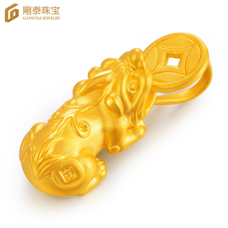 刚泰珠宝 3D硬金黄金貔貅吊坠足金挂件男女款进宝 金钱貔貅