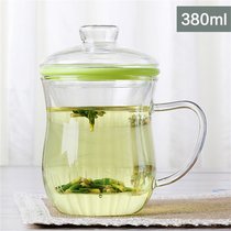 物生物蘑菇杯茶杯韩版创意潮流透明玻璃杯带把便携花茶泡茶办公杯380ML /420ML/500ML(优雅杯绿圈380ML)