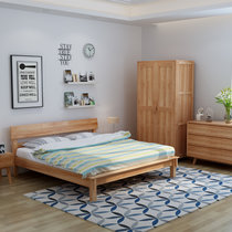 明佳友 实木床 现代简易北欧卧室家具 M215(原木色 1.8米床+2床头柜)