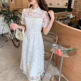 2021夏季新款中国风气质日常款旗袍纯色刺绣蕾丝连衣裙(白色 S)