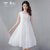 烟花烫尔叙XF2018夏装新款女装简约修身无袖白色淑女连衣裙 羽白(白色 XL)
