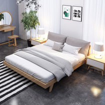 一米色彩 床 实木床 双人床软靠可拆洗 北欧日式原木胡桃色简约现代 卧室家具 床1.8米+床垫+1床头柜（颜色备注）