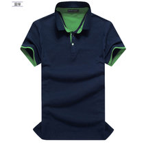 夏季修身弹力纯棉半袖加大码男装男士条纹休闲短袖翻领POLO衫T恤 值得(S1602-蓝绿)