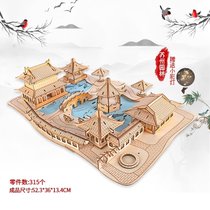 北京天安门模型南湖红船中国风大型建筑3diy立体拼图儿童益智成年kb6(苏州园林(黄色版)+LED小彩灯)