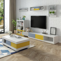 A家家具 欧式拼色可伸缩茶几电视柜书柜组合套餐现代简约北欧时尚客厅组合家具(茶几+电视柜彩色)