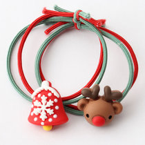 圣诞发绳彩色树脂雪人驯鹿铃铛树挂件发饰学生儿童皮筋2条装(铃铛和驯鹿)