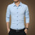 春季男士纯色长袖衬衫商务韩版修身型衬衫衫印花青年衣服男装衬衣   J3023(天蓝色 XL)