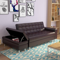 奥古拉 沙发床 双人小户型多功能皮艺沙发 日式客厅家具 可折叠带收纳(皮质款-咖色 扶手+双人位+脚踏)