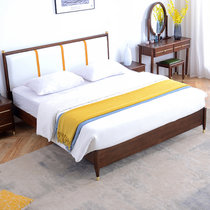 恒兴达 白橡木全实木床1.8米1.5米北欧轻奢双人床主卧婚床现代简约带软包软靠大床(1.8*2米胡桃色 单床)