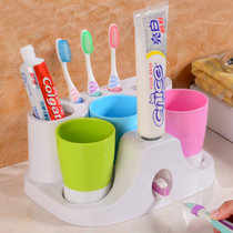 红凡 创意三口之家洗漱套装 牙刷架自动挤牙膏器漱口杯卫浴收纳座白色(白色)