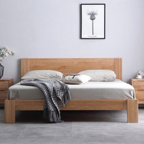 吉木多 北欧白橡木床1.8米1.5现代简约主卧家具纯实木双人床(1.8*2米原木色 床+床垫)