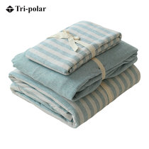 日式全棉天竺棉四件套床罩被罩枕套针织棉纯棉简约床上用品TP2957(湖蓝色 32纱织三件套)