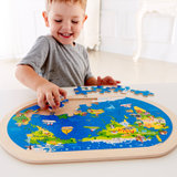 Hape世界地图拼图玩具 3岁+E8311 国美超市甄选