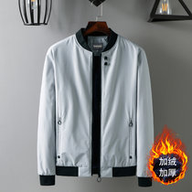 龙中龙 韩版潮流短款加绒加厚夹克秋冬季棉衣保暖外套(灰色 XL)