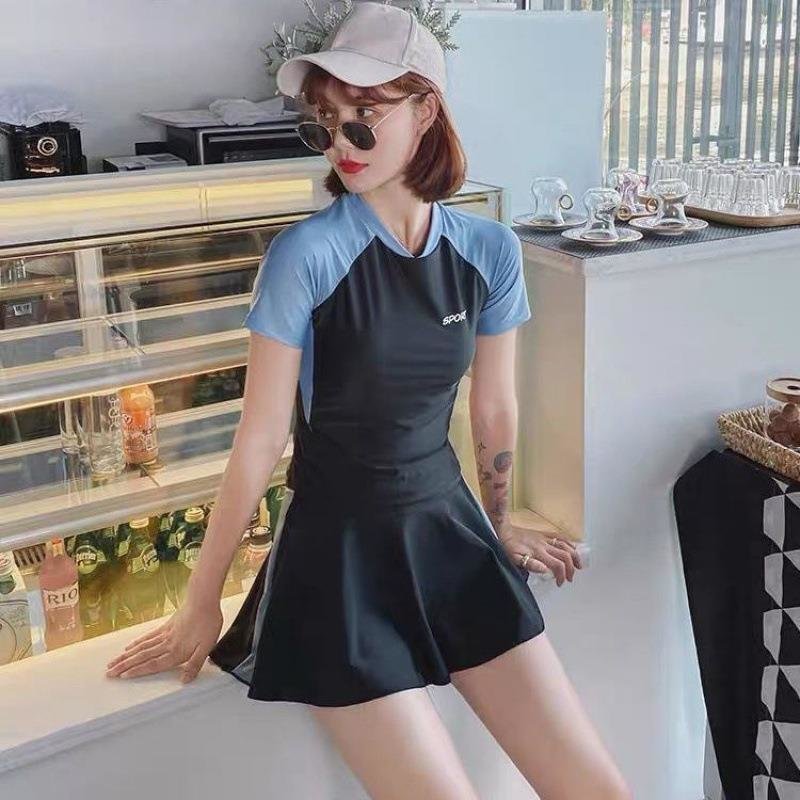 2021新款游泳衣女装分体运动款裙式学生保守遮肚显瘦温泉小胸泳装