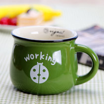 复古创意陶瓷杯大肚杯子 牛奶早餐杯咖啡杯 色釉马克杯可logo定制  大号350ml(绿色)(小号150ml)