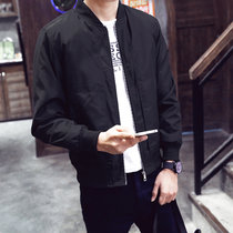 卡郎琪 男士春季新款修身时尚夹克 休闲韩版纯色立领薄款夹克外套 MD3166(黑色)