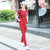 莉菲姿 春夏季韩版显瘦休闲运动套装女短袖上衣长裤学生时尚两件套(红色 M)