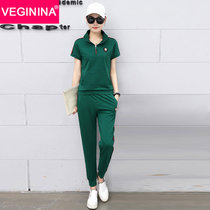 VEGININA 时尚立领短袖长裤两件套运动服 9846(墨绿色 3XL)