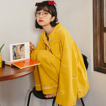 纯棉长袖睡衣女士春秋冬季两件套装可爱外穿全棉薄款学生家居服夏(XL 21108K)