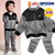 JELISPOON吉哩熊韩国童装冬季新款男童女童灰色运动风加绒套装(150 炭灰色)