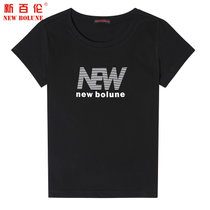 NEW BOLUNE/新百伦短袖女2021夏季新款T恤圆领宽松运动上衣女(黑色 L)