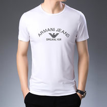 LIDENAMANI/阿玛尼男士T恤衫上衣中青年商务休闲时尚男装体恤半袖棉质衣服(白色 165/M)