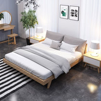 一米色彩 床 实木床 双人床软靠可拆洗 北欧日式原木胡桃色简约现代 卧室家具 床1.8米+1床头柜（颜色备注）