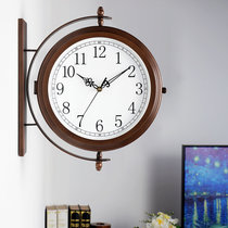 汉时(Hense)欧式现代轻奢金属装饰双面钟客厅时尚简约挂钟家用挂表HDS66(红铜色)