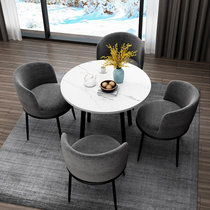 TIMI天米 现代餐桌椅组合 北欧家用餐桌椅 圆桌一桌四椅 仿大理石桌面(白色90餐桌 4把灰色布艺椅)