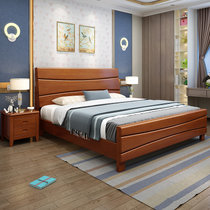 恒兴达 橡胶木新中式实木双人床1.8米1.5m现代简约高箱储物主卧床北欧婚床家具(1.5*2米海棠色 床+床头柜*2)