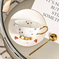 咖啡杯碟套装家用英式下午茶具欧式小奢华咖啡具轻奢精致陶瓷杯(欣欣向荣-兰花 默认版本)
