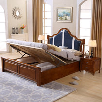 美天乐 简约现代美式实木床 单人床 双人床 软靠床1.5米1.8米高箱储物婚床 美式乡村田园大床(1.5*2米高箱款 床+床垫)