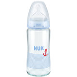 NUK宽口径玻璃奶瓶硅胶奶嘴0-6个月中圆孔蓝色240ml 新生婴儿宝宝奶瓶自然实感德国进口