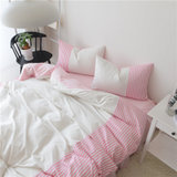 纯棉四件套韩式公主风1.5m1.8米床裙床上用品夏季全棉条纹单双人被套(粉色)