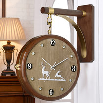 汉时轻奢实木双面钟客厅静音时钟现代简约挂表创意石英挂钟 HDS33(胡桃木-木纹盘)