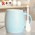 豪峰 陶瓷马克杯杯子咖啡杯牛奶杯水杯带盖勺广告杯可加印logo(天蓝酒桶杯配盖勺)