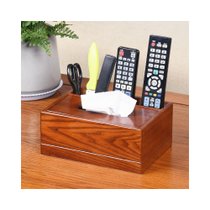 纸巾遥控器收纳盒轻奢木质客厅创意简约纸抽盒桌面茶几家用多功能(桔色)