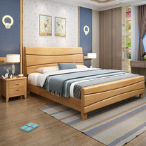 恒兴达 橡胶木新中式实木双人床1.8米1.5m现代简约高箱储物主卧床北欧婚床家具(1.5*2米原木色 床+床头柜*2)