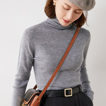 2021秋冬季新款女士堆领修身针织羊毛衫时尚百搭套头打底衫上衣(紫罗兰 XL)