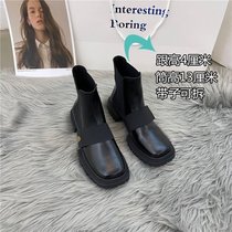 SUNTEK厚底黑色小众设计马丁靴女鞋子2021年新款英伦风网红韩国小短靴女(37 黑色加绒9077-2)