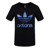 Adidas/阿迪达斯 男子 短袖 LOGO夏季新款圆领透气运动休闲T恤(黑色 M)
