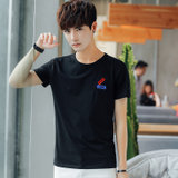 左岸男装圆领短袖T恤韩版修身青少年纯棉纯色半袖T恤打底衫(黑色 M)
