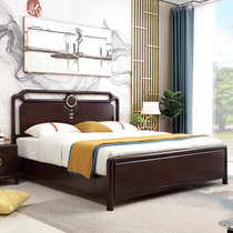 吉木多 新中式全实木双人床床1.8米1.5米现代中式卧室禅意家具(1.5*2米黑檀色 床+床垫)
