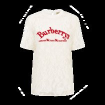 Burberry女士白色典藏标志蕾丝装饰短袖T恤 800288538白色 时尚百搭