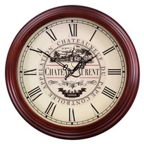 欧式实木现代简约复古静音钟表挂钟客厅时钟中式木质创意美式挂表(14英寸（直径35.5厘米） ---红木色—51)
