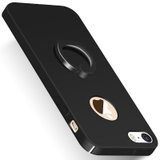 苹果iPhonese手机壳带支架iPhone5s保护套磨砂防汗防指纹硬壳 保护壳 手机套 全包硬壳+指环支架(酷黑色 其他)